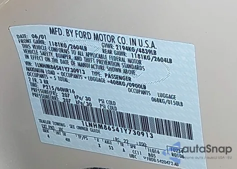 2001 Lincoln Ls V6 Auto/V6 Manual z USA, uszkodzony, nr VIN 1LNHM86S41Y730913